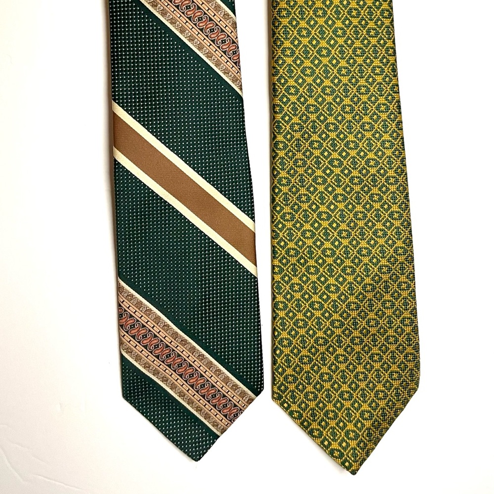 Vintage Green and Yellow Men's Polyester Neckties Ties